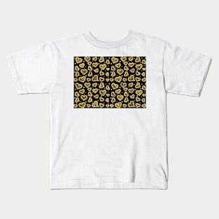 Brown Artistic Sketchy Hearts Seamless Pattern on Black Background Kids T-Shirt